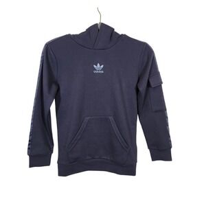 Adidas Hoodie Sweatshirt Pullover Blue 3 Stripes Long Sleeve Pocket -‎ Small